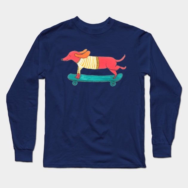 Skateboarding Dog Long Sleeve T-Shirt by DoodlesAndStuff